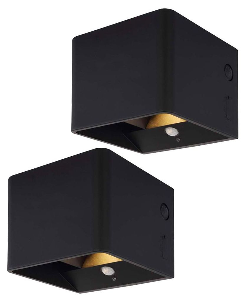 2er Set LED Wandleuchte, Bewegungsmelder, schwarz, Akku, Produktbild 
