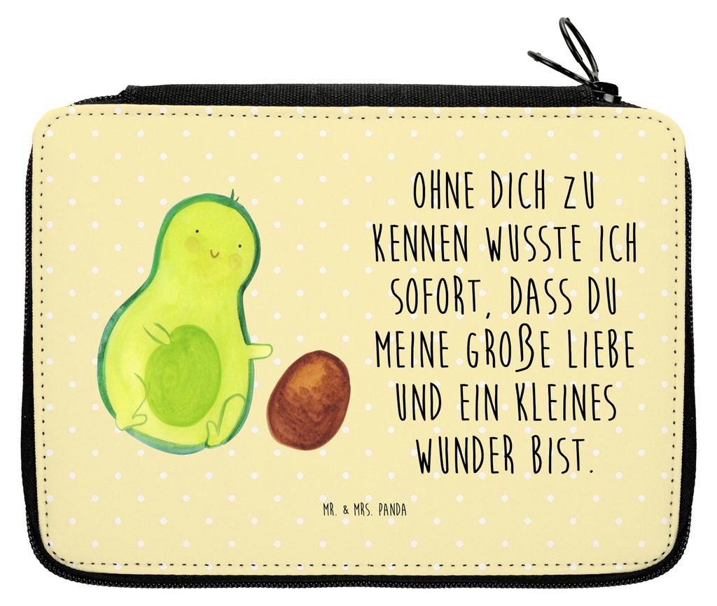 Mr. & Mrs. Panda Federmäppchen Avocado Kern rollt - Gelb Pastell - Geschenk, Schlamper, Mäppchen, Babyparty, Federmappe, Liebe, Säugling, Etui, ...