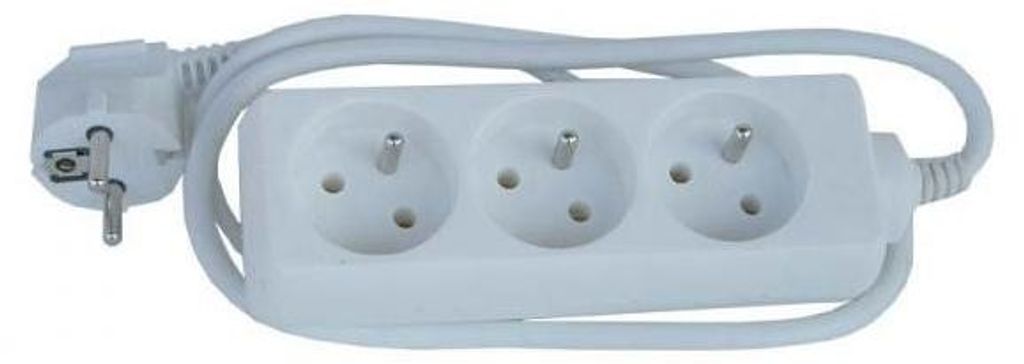 Netzkabel 230V Verlängerungskabel, CEE7 (Gabel) - Steckdose 3x, 3m, VDE , weiß