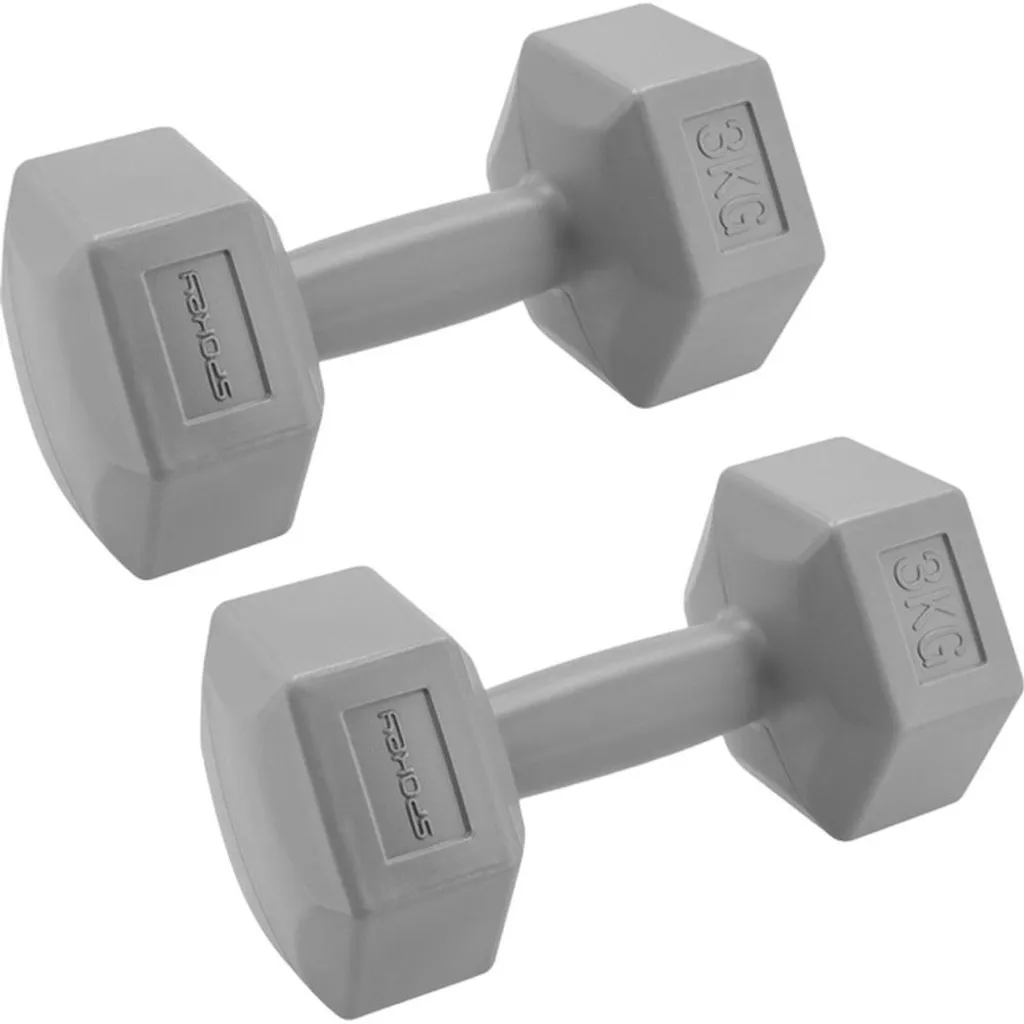 Haltères 3 kg anti-roulis Spokey Monster hexagonaux en PVC lot de 2