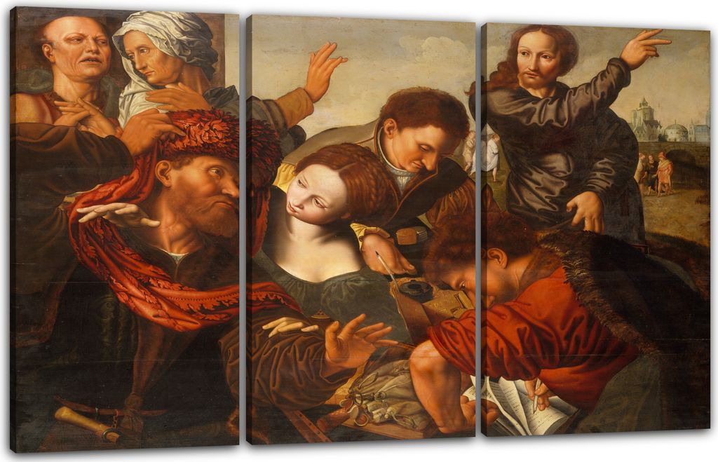 Leinwandbild 3-teilig (120x80cm): Werkstatt von Jan Sanders van Hemessen - Die Berufung von Matthäus, echter Holz-Keilrahmen inkl. Aufhänger, han...