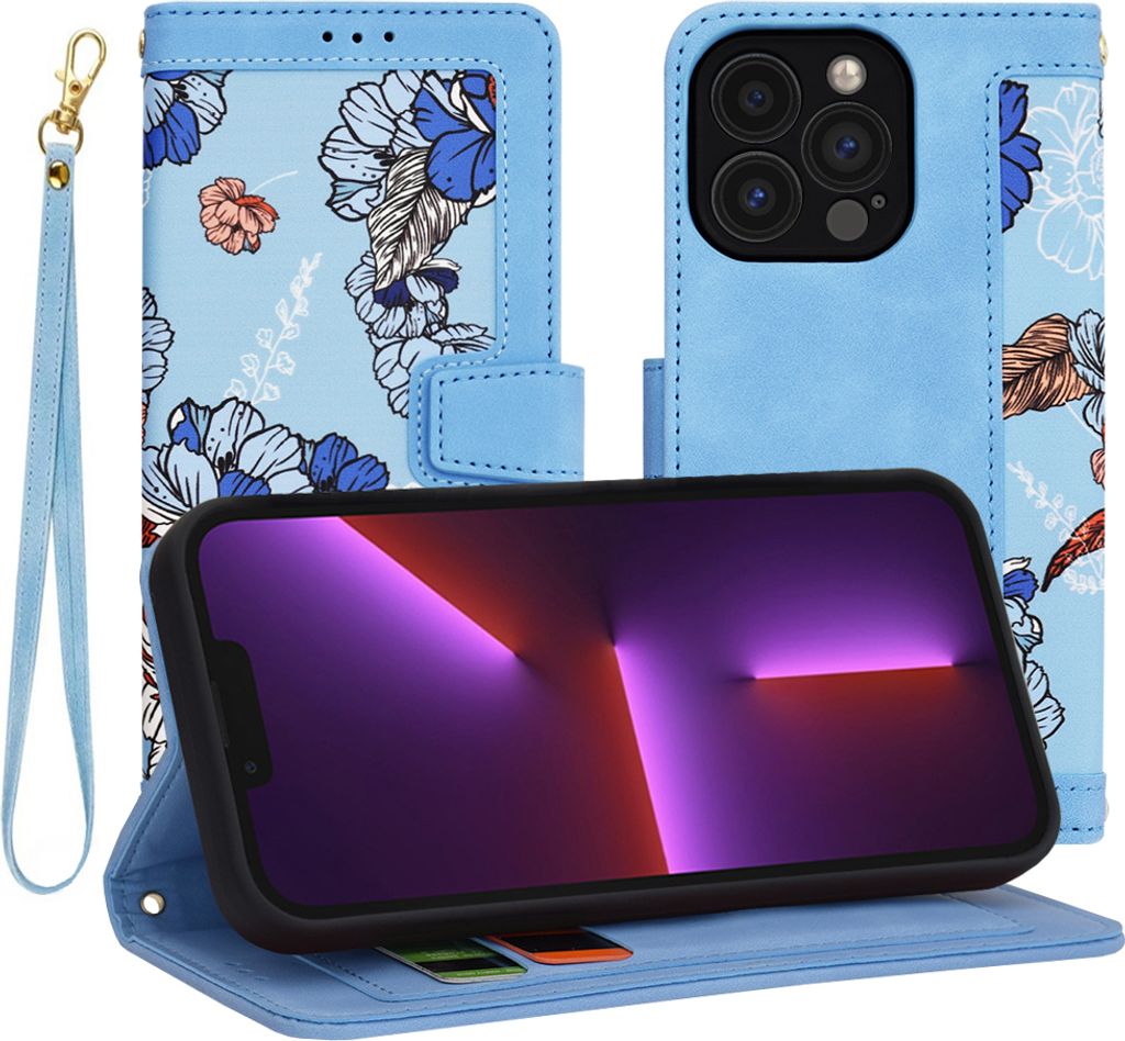 Techsuit FlipCraft Book Wallet Klapphülle mit Kabel für Apple iPhone 13 Pro - Vibrant Blue