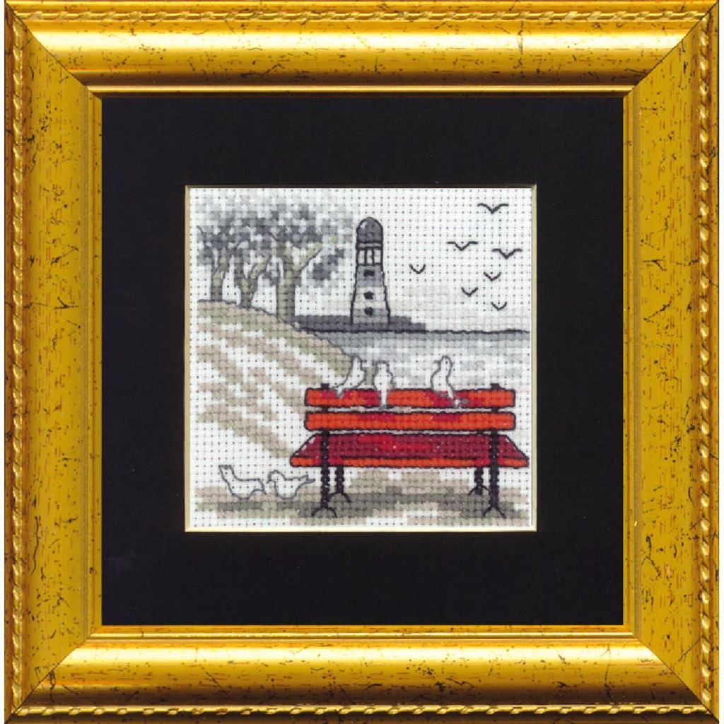 Permin Kreuzstich Stickpackung "Bank", Zählmuster, 11x11cm, 14-8413