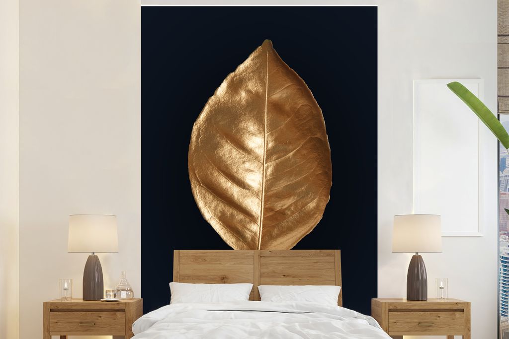 MuchoWow Fototapete für Wohnzimmer oder Schlafzimmer Wandtapete Vinyl Motivtapete Luxus - Blatt - Gold - 160x240 cm - Vinyltapete