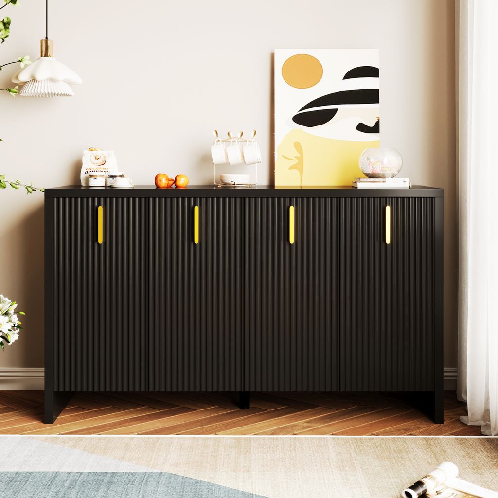 Fortuna Lai Kommode mit 4 Türen und Verstellbaren Einlegeböden, Sideboard mit Metallgriffe, Wohnzimmerschrank Buffet Schrank Anrichte, 140cm, Sch...
