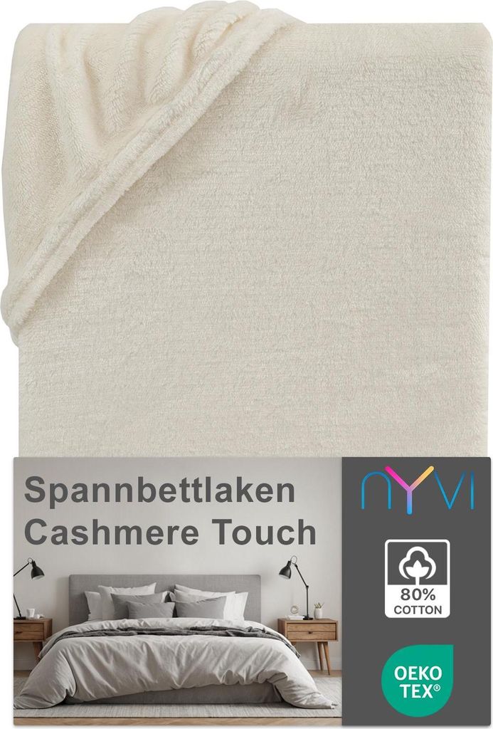 NYVI Spannbettlaken DreamScience Cashmere Touch 90x200 - 100x200 cm natur für Matratzen bis 22cm Höhe - Samtweiches & Wärmendes Bettlaken Spannb...