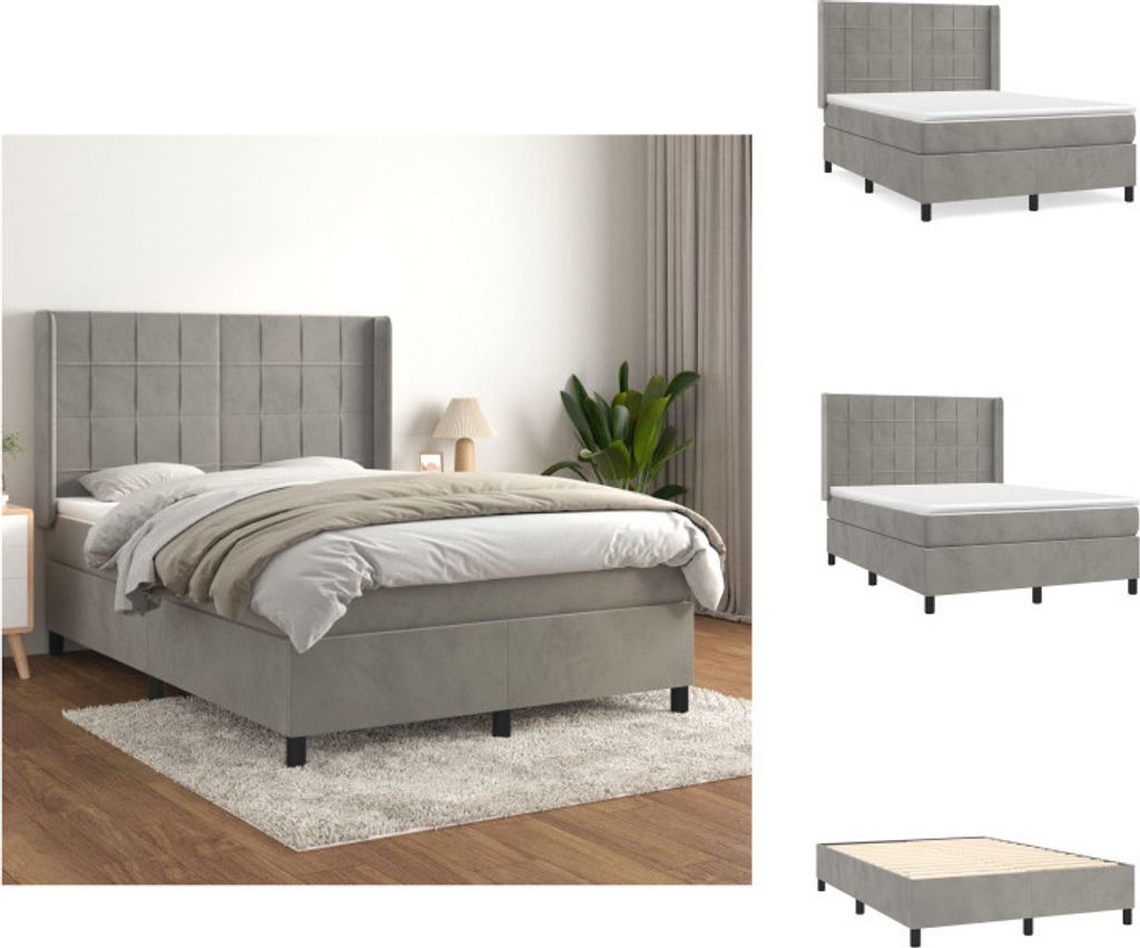vidaXL Boxspringbett mit Matratze Hellgrau 140x190 cm Samt - Betten & Bettgestelle