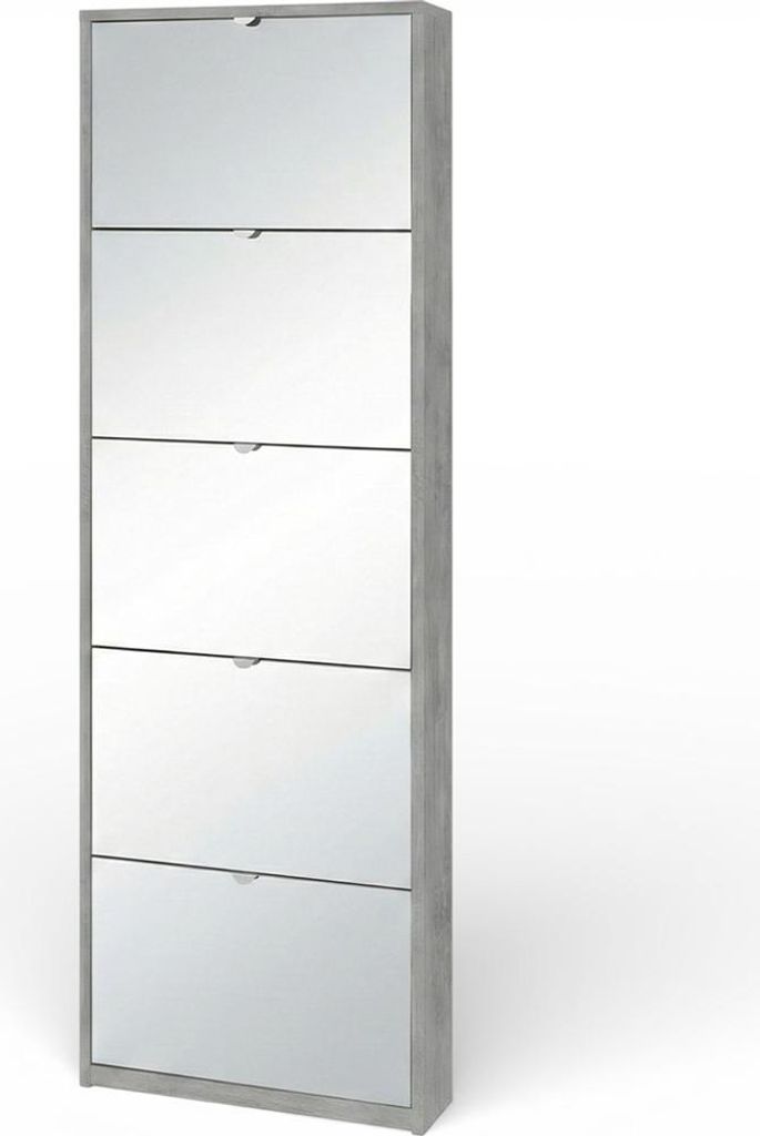 Schuhschrank Darcy mit 5 Türen und Spiegel, modernes Design für 12 Paar Schuhe - Grau