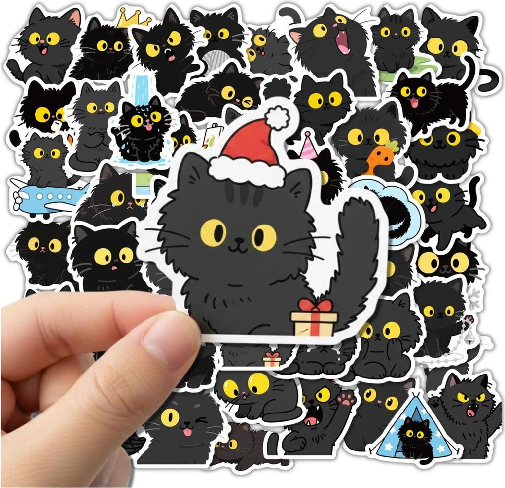 Schwarze-Katzen-Aufkleber-Set mit 50 Stück für Kinder zum Selbermachen