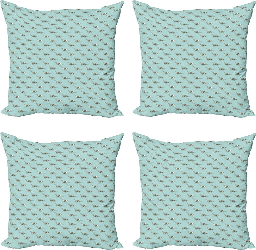 ABAKUHAUS Dinosaurier Kissenbezug Set (4 Stück), Skeleton Silhouetten, Moderner Doppelseitiger Digitaldruck, 60 cm x 60 cm, Resedagrün Blassblau