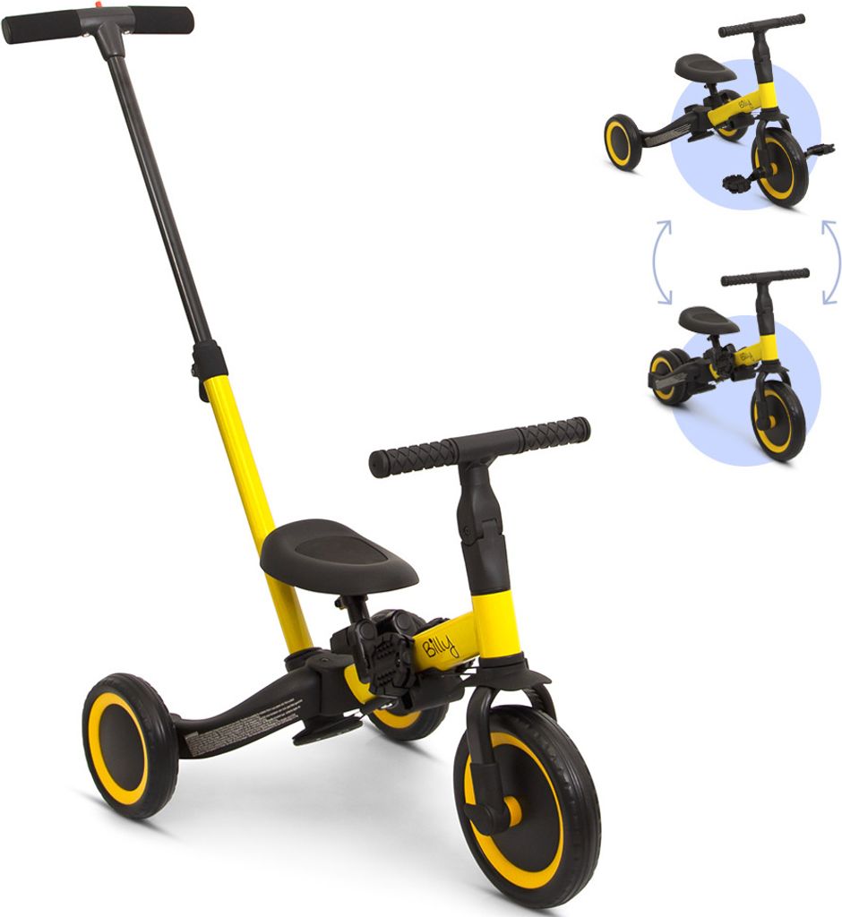 Billy 4-in-1 Kinderfahrrad mit Schiebestange Gio Gelb