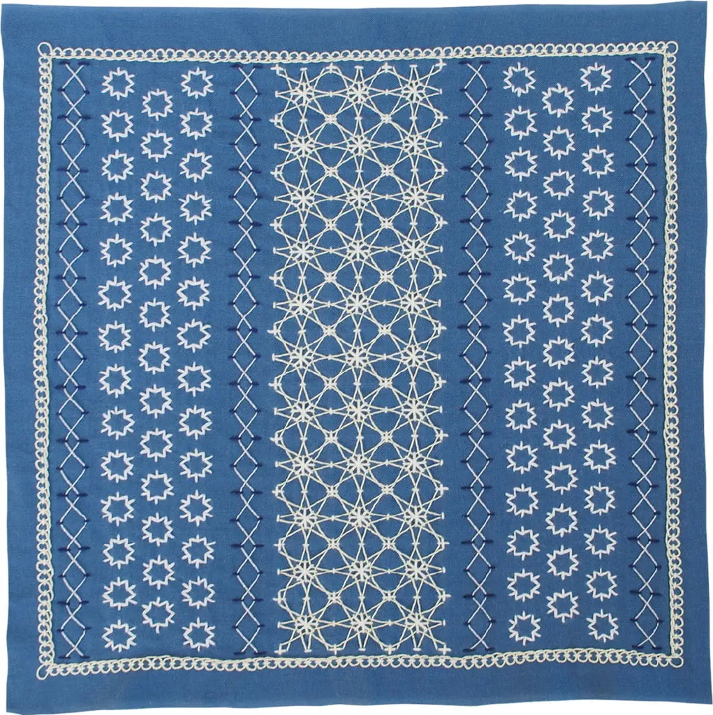 Confezione da ricamo Olympus Hitomezashi Kugurizashi Sashiko "Hana Fukin Kasumisou", tessuto stampato, 33x33cm, Japan