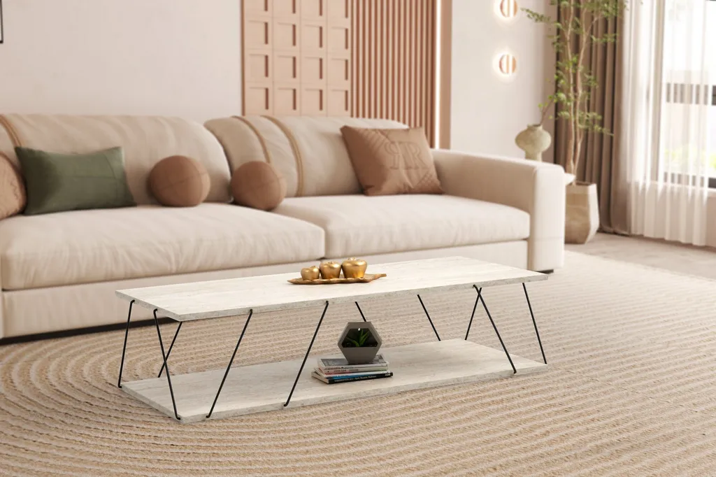 Grande table basse rectangulaire noire effet marbre Labranda 120x30x50