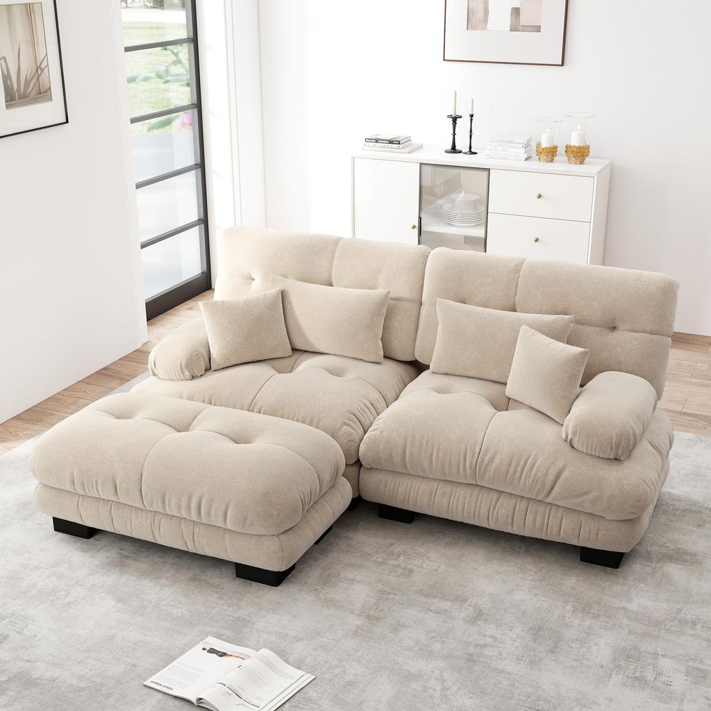 Canapé d'angle Cloud pour salon, canapé double en chenille Image du produit 