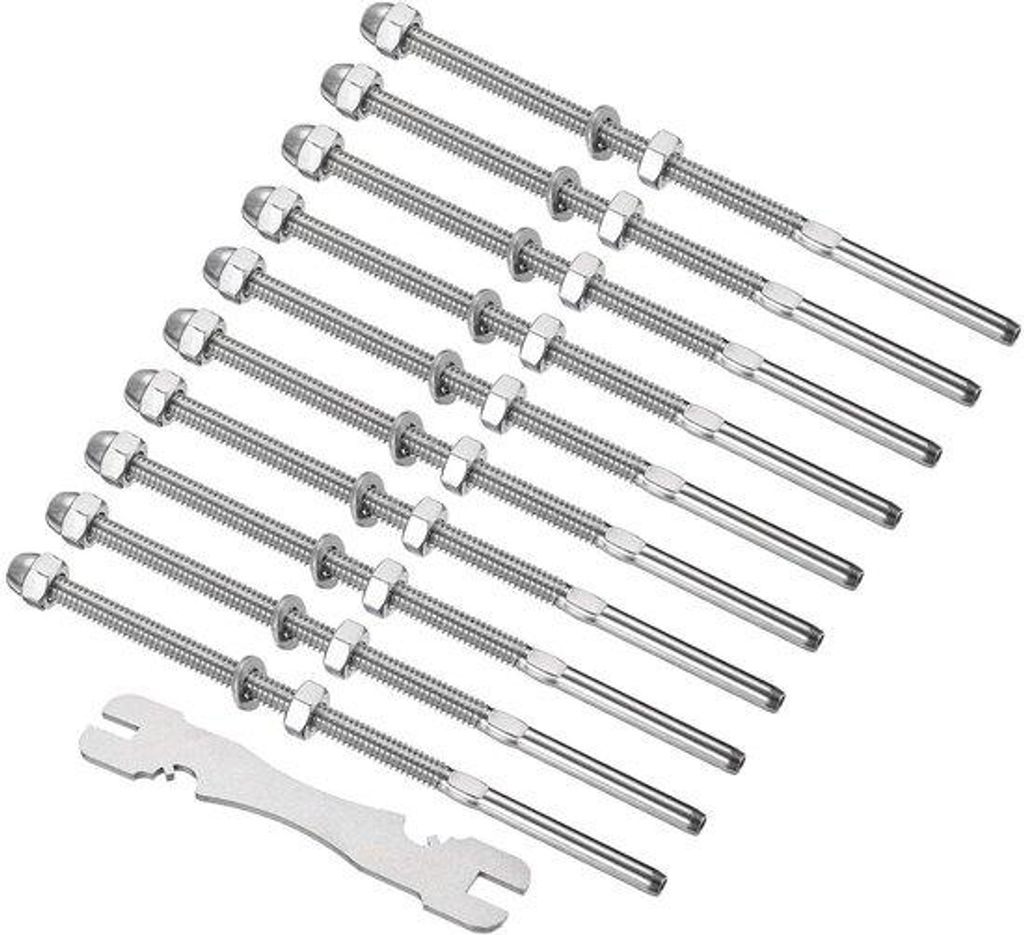 Set aus 20 Kabelbindern 15 cm lang mit M3-Endverschluss - T316 rostfreier Stahl für Holz- und Metallstützen - Außentreppen-Fixierung