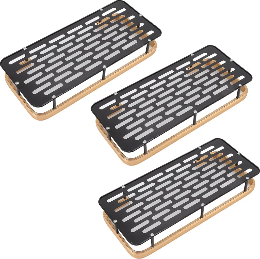 Serviteur de douche sans trou 3 plateaux alu noir or gain de place