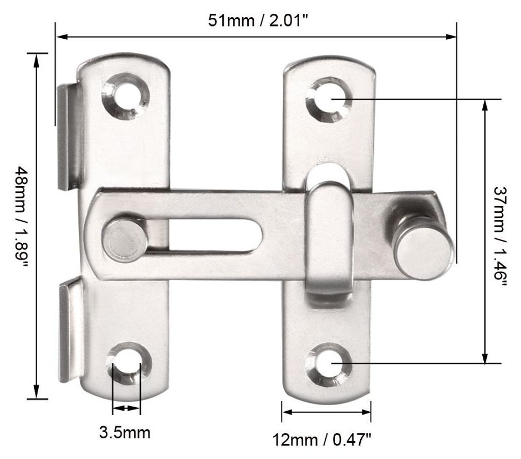 Klapptš¹rriegel 201 Edelstahl 51x48mm Torriegel Riegel Haspe Schiebeschloss, silberfarben