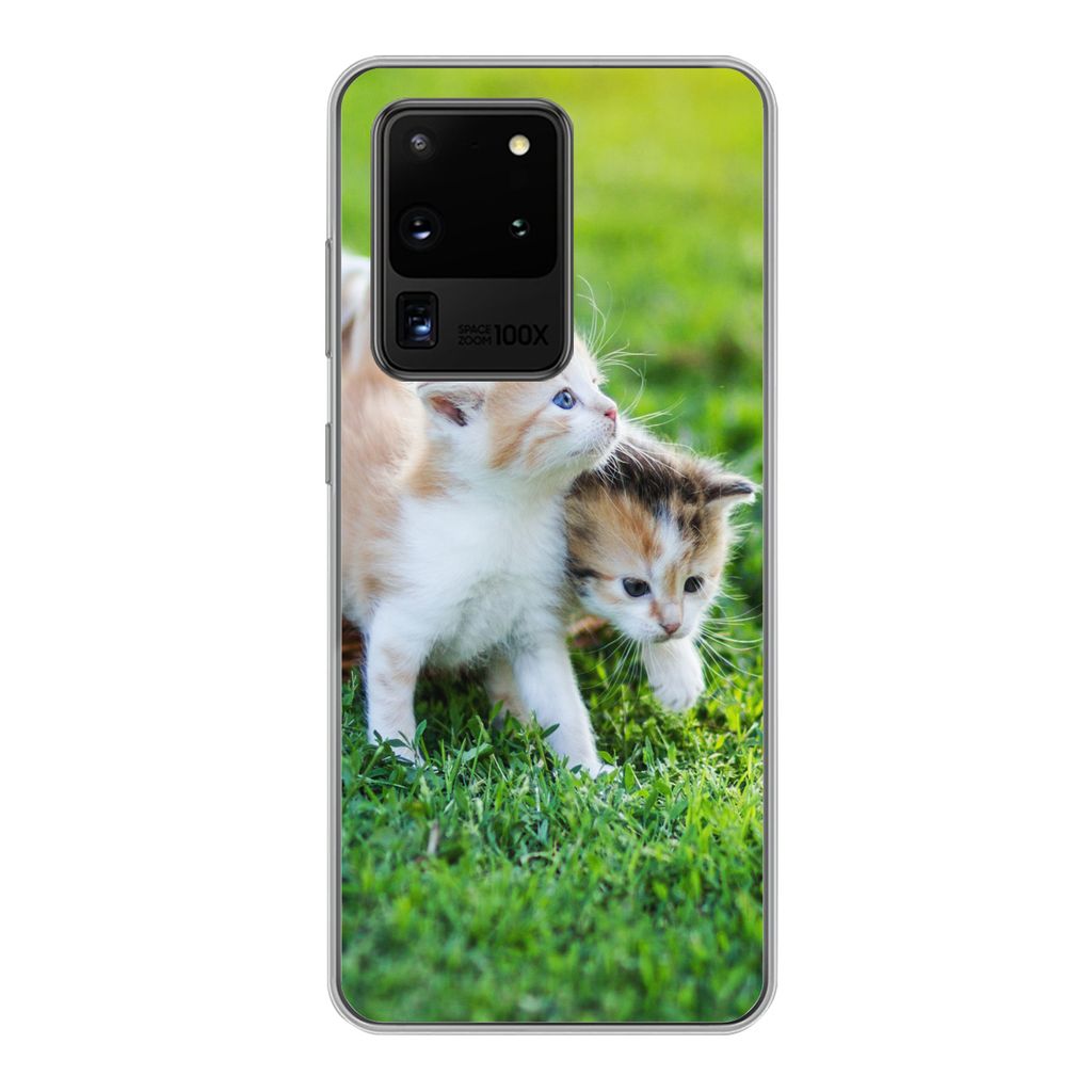 MuchoWow Handyhülle Schutzhülle Hülle für Samsung Galaxy S20 Ultra Kätzchen - Katze - Korb - Mädchen - Kinder - Jungen - Kinder Silikon Sof...