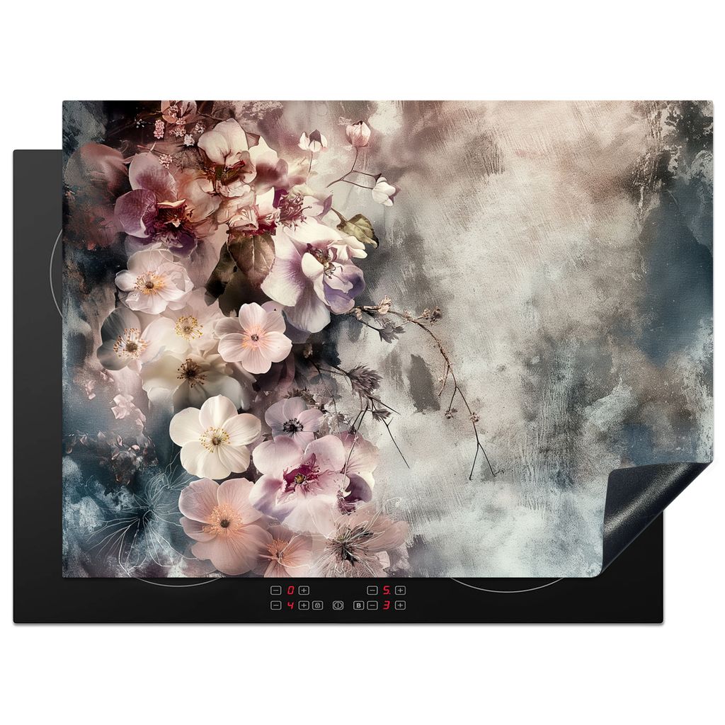 KitchenYeah Herdabdeckplatte Blumen - Rosa - Nebel , 71x52cm, Küche Deko, Glaskeramikkochfeld Herdabdeckung, Abdeckplatte fùr Kochfeld