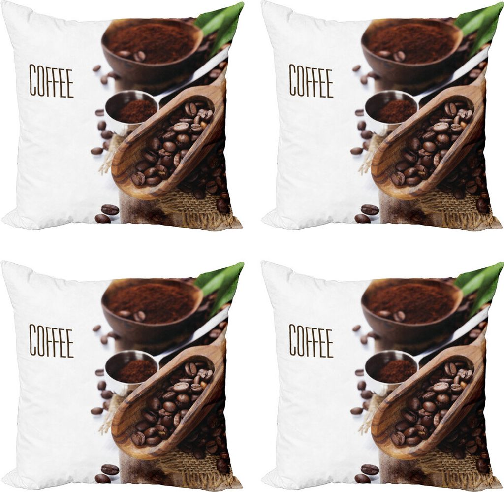 ABAKUHAUS Kaffee Kissenbezug Set (4 Stück), Gemahlene Kaffeebohnen, Moderner Doppelseitiger Digitaldruck, 40 cm x 40 cm, Braun Grün