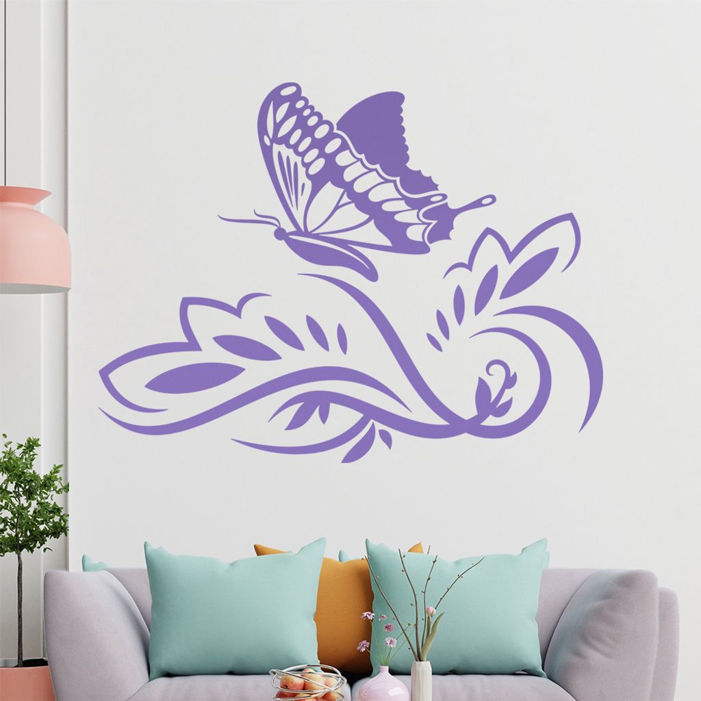 Großer Falter Blüten Wandtattoo in 6 Größen - Wandaufkleber Wall Sticker - Dekoration, Küche, Wohnzimmer, Schlafzimmer, Badezimmer