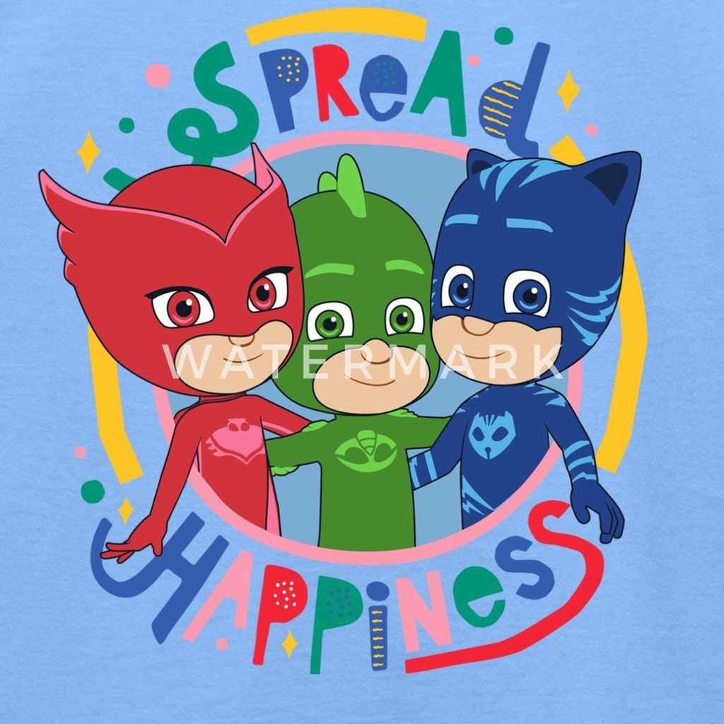 Spreadshirt PJ Masks Gruppenbild Eulette Gekko Catboy Kinder T-Shirt, 98/104 (3-4 Jahre), Himmelblau