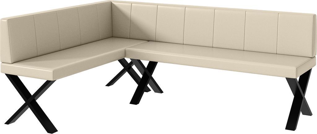 MEBLINI Eckbank für Esszimmer - Küchenbank - Essecke - Sitzecke Küche - PETER - X-Beine 142x196x87cm Links - Creme Kunstleder