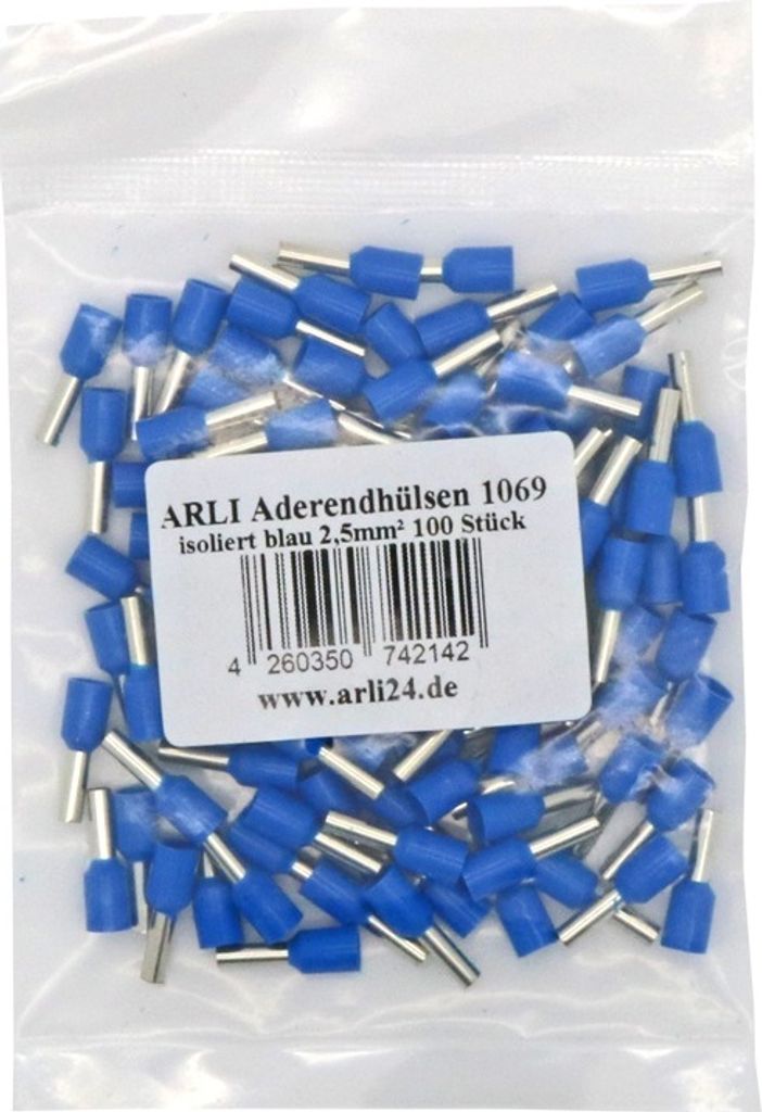 ARLI 100x Aderendhülsen isoliert blau 2,5 mm²