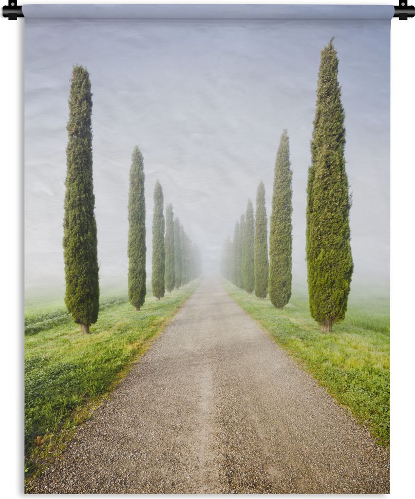 MuchoWow Wandteppich Wandbehang Baum - Nebel - Toskana - Zypresse 90x120 cm Tapisserie Dekoration Wandtuch - Wanddeko