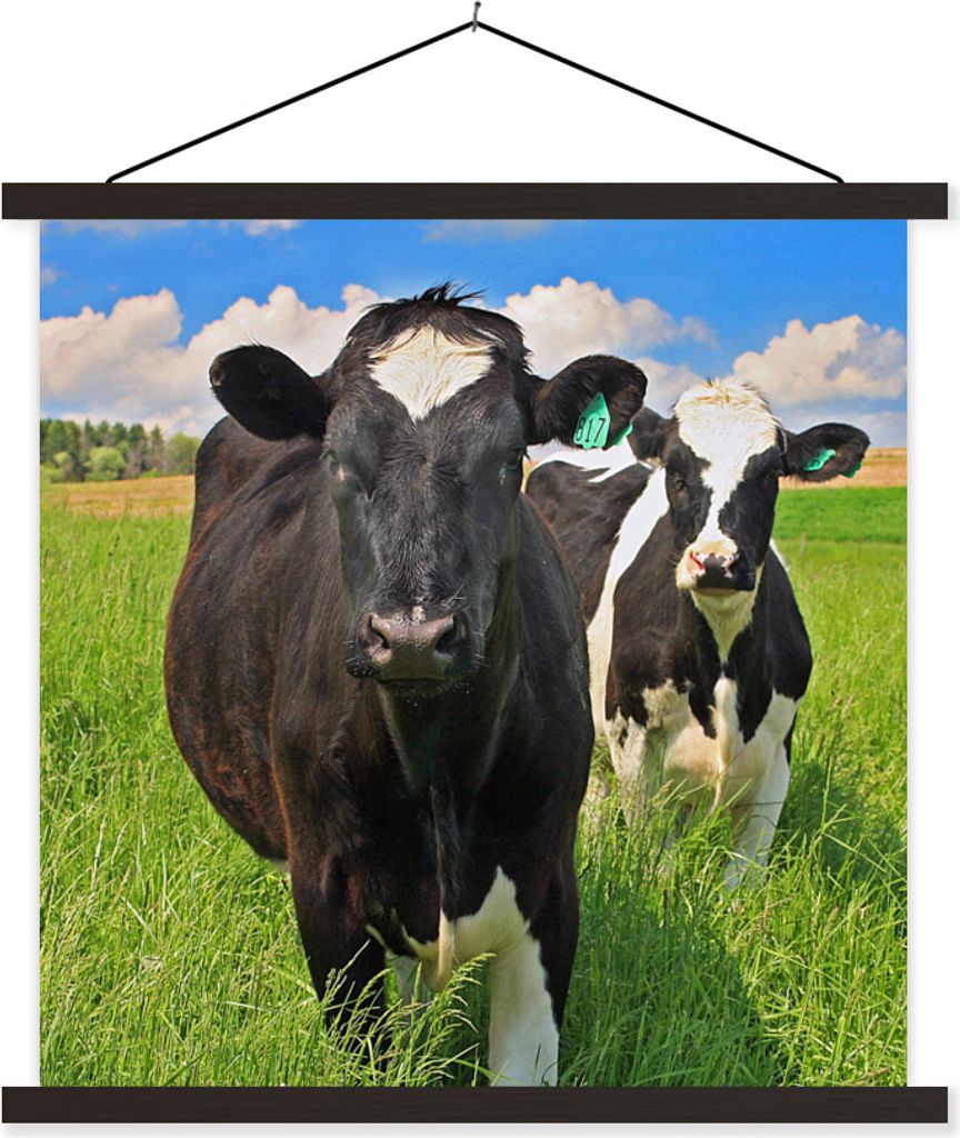 MuchoWow Textilposter Kuh - Gras - Natur - Tiere 60x60 cm mit schwarzem Rahmen - Posteraufhänger