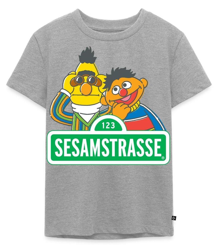 Spreadshirt Sesamstraße Schild Ernie und Bert Kinder Premium T-Shirt, 98/104 (2 Jahre), Grau meliert