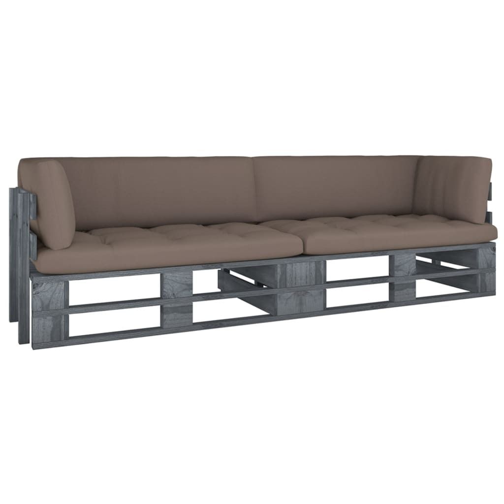 2-Sitzer-Palettensofa mit Kissen Grau Imprägniertes Kiefernholz