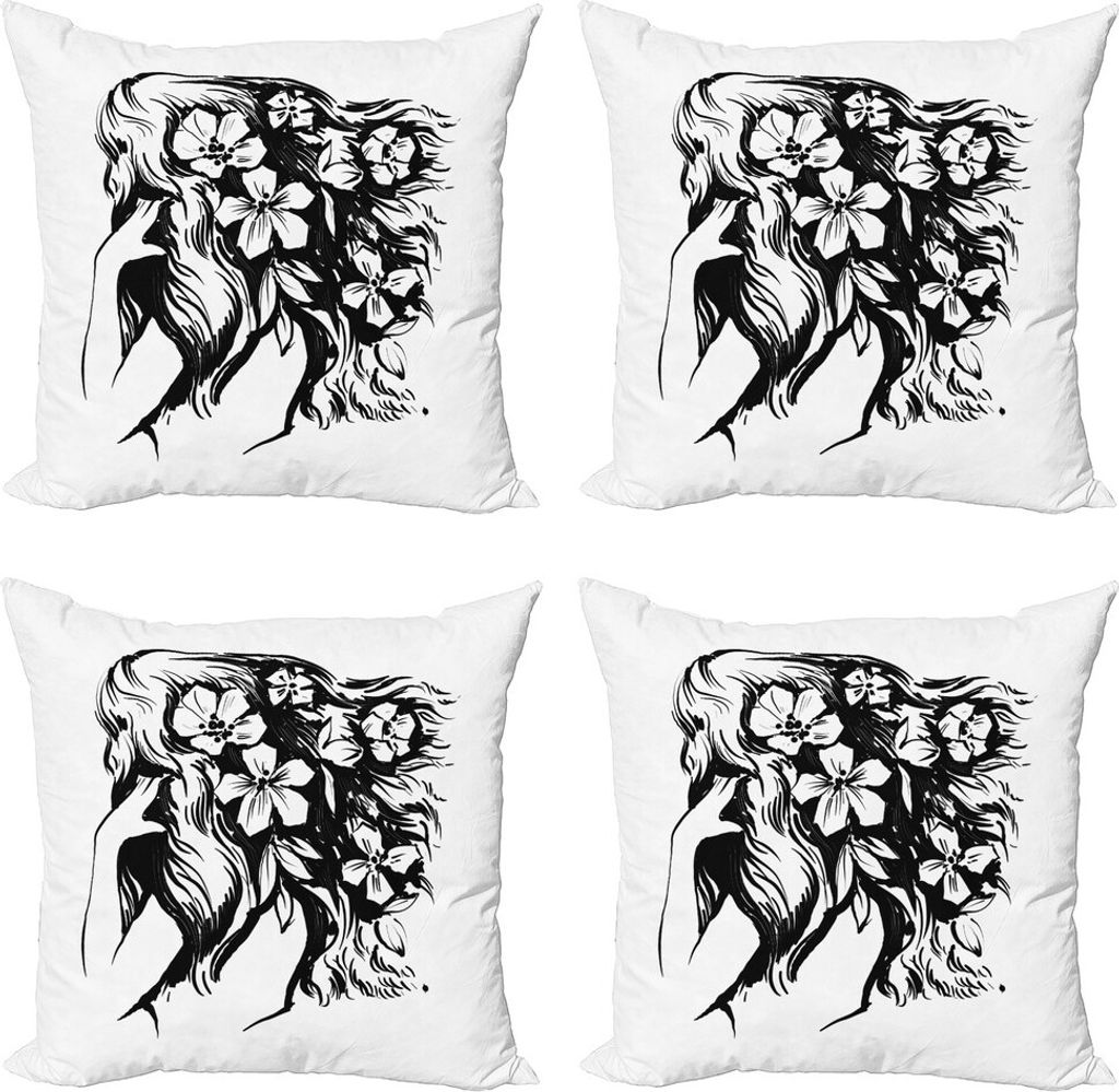 ABAKUHAUS abstrakte Frauen Kissenbezug Set (4 Stück), Rückansicht eines Mädchens, Moderner Doppelseitiger Digitaldruck, 45 cm x 45 cm, Charcoal ...