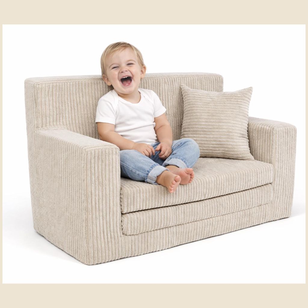 Kindersofa aus Schaumstoff Rosalia Stilvoller Komfort für das Kinderzimmer Ausklappbar Kindermöbel Polstersofa Beige