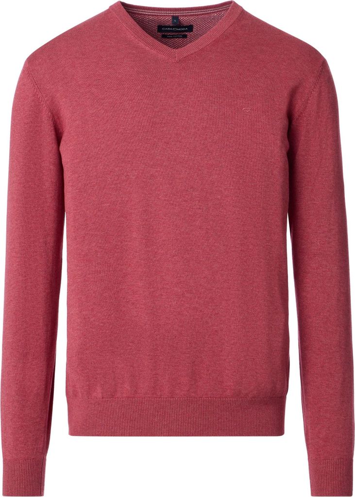 CASAMODA Herren Pullover V-Neck Regular Baumwolle Himbeerrot 6XL