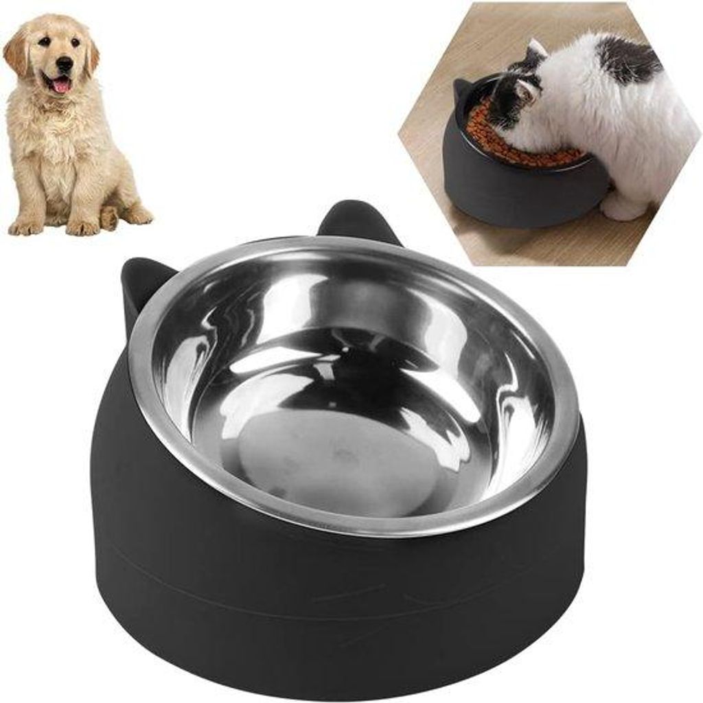 Famanu Futterstation für Katzen - 15 Grad geneigtes Design, herausnehmbarer Edelstahlbehälter, 200 ml