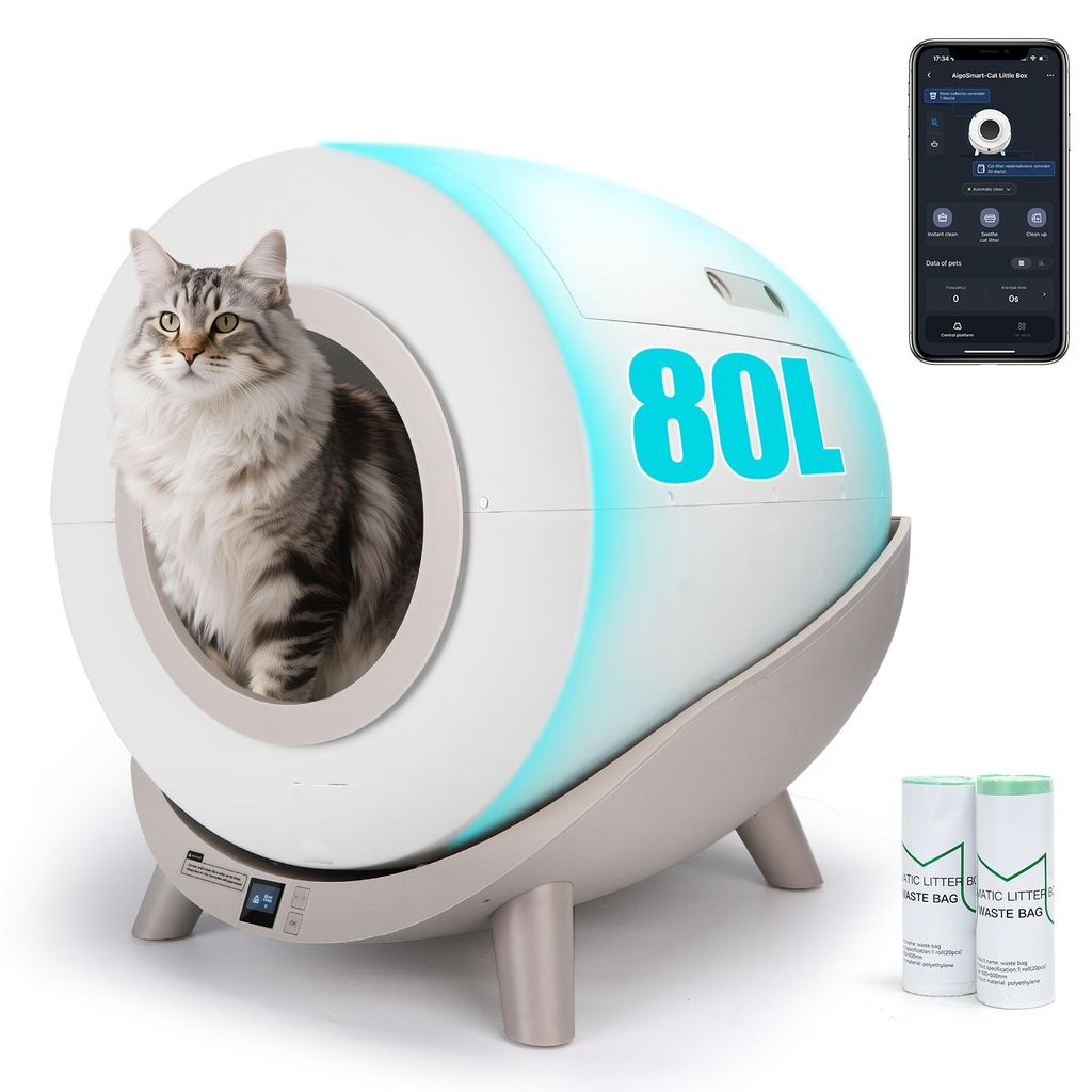 Nobleza Selbstreinigende Katzentoilette, Katzentoilette Katzenklo Geschlossen XXL Elektrisches Katzenklo mit Sieb, 80L App-Steuerung