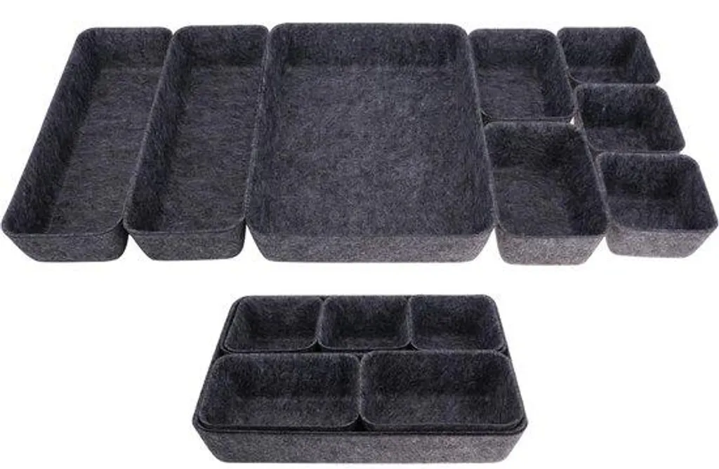 Lot de 8 organisateurs de tiroir de bureau gris foncé réglables modulables