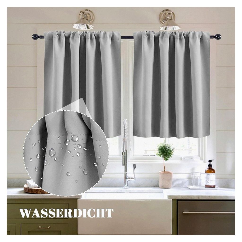 Grau Scheibengardine für die Küche, blickdicht, 2er Set 90Bx60H (cm)