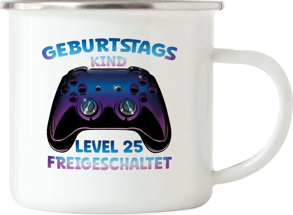 Geburtstagskind Level 25 Freigeschaltet Emaille Tasse Happy Birthday Geburtstag Alles Gute Controller Konsole Game Spiel