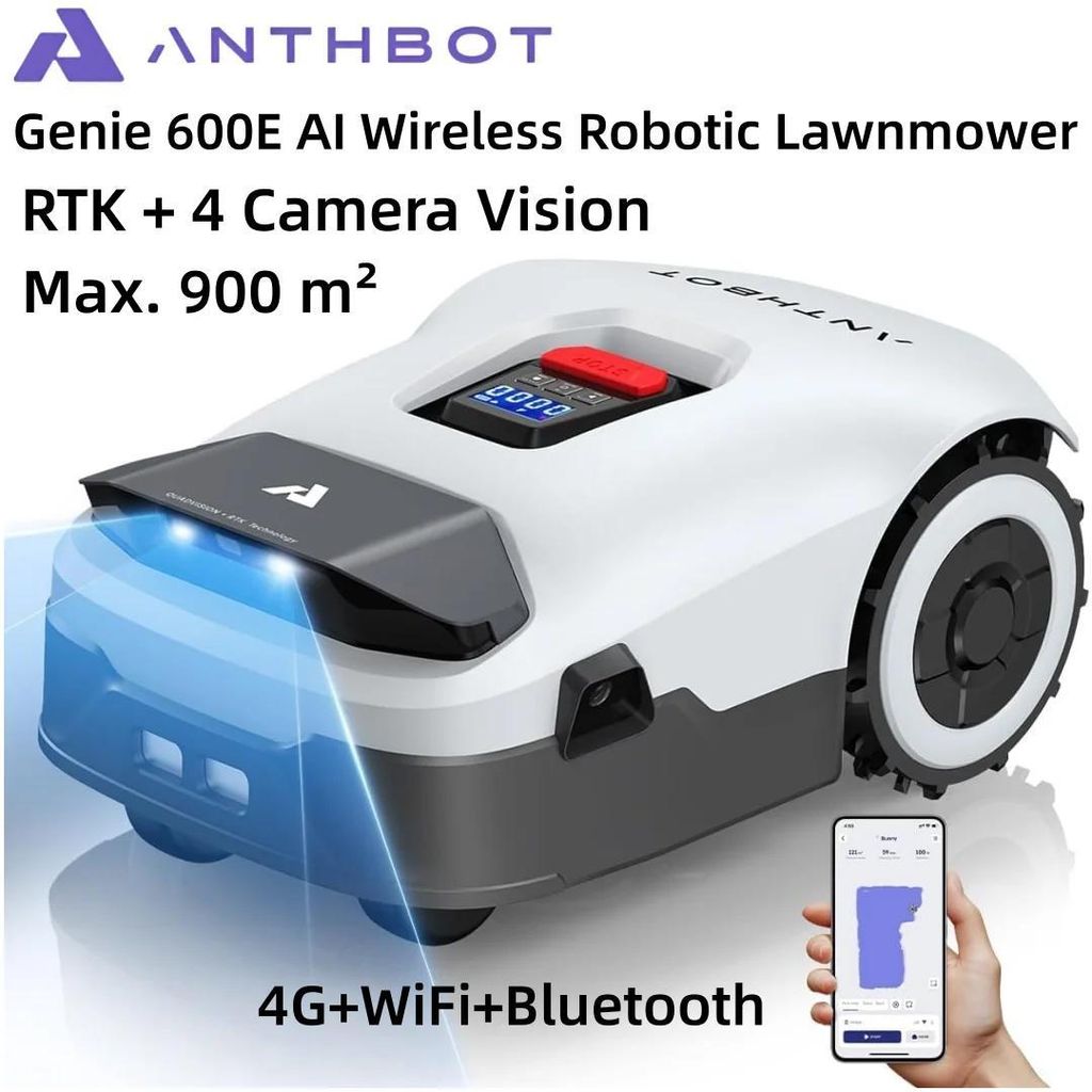 Genie 600E - Mähroboter - AI RTK+3D Vision mit 4 Kameras - 900 m² Rasenfläche - 20 cm Schnittbreite - 4G WiFi Bluetooth - Genie 600E(4G)