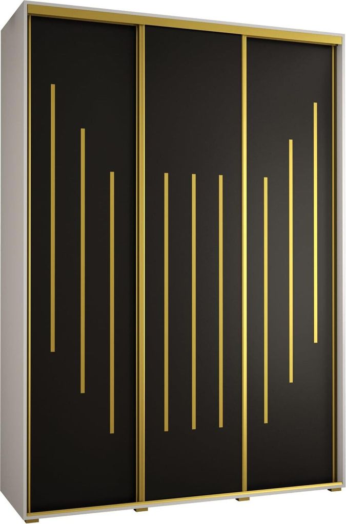 MEBLE KRYSPOL Cannes 8 Schrank mit 3 Schiebetüren - 205,2x180x60 cm - Weiß Schwarz Gold