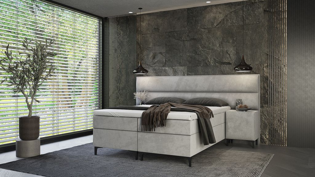 SALES LEADER Boxspringbett TIRANA 120x200 cm Polsterbett mit zwei Bettkästen, Komplett-Set mit Matratze und Topper (4cm), Dunkelbeige, Bett Stoff ...