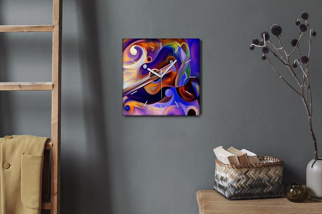 Coloray Hodiny Unikátní 30x30 cm Tiché hodiny Pro obývací pokoj a kuchyň Nástěnné hodiny Plátno Bílé ručičky hodin - Hudební housle
