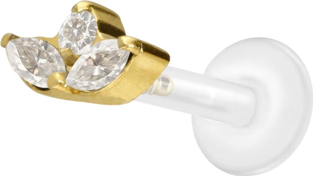 Ohrpiercing, Nasenpiercing PTFE Labret mit Innengewinde + Titan-Aufsatz LOTUSBLÜTE Gold Stablänge: 9mm | Stabstärke: 1,2mm
