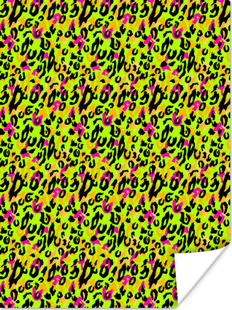 MuchoWow Poster Pantherdruck - Neon - Gelb - Rosa 60x80 cm - Schlafzimmer Dekoration