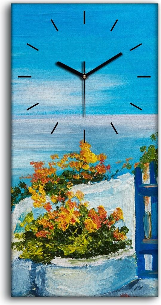 Wohnzimmer-Bild Leinwand Uhr Geräuschlos 30x60 Ölgemälde Blumen Meer Kunst - schwarze Hände