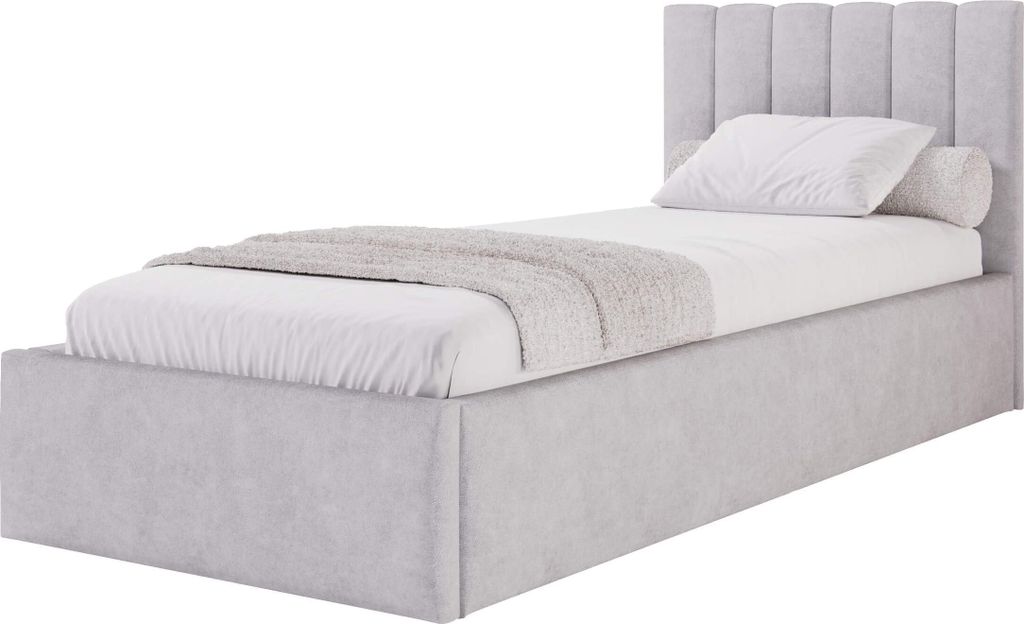 Moebelpaket Bett 100x200 cm, Bett Azurro S04, Polsterbett mit Stauraum, Modern Einzelbett mit Einem Metallrahmen Grau