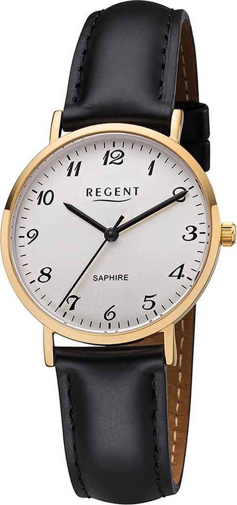 Regent Leder Damen Uhr F-1218 Analog Armband-Uhr schwarz Lederarmband D2URF1218