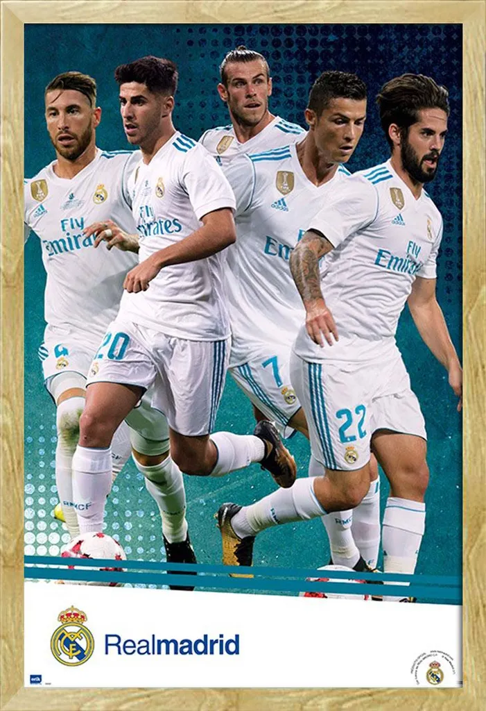 Quadro Real Madrid 2017/18 Cornice Legno Faggio - Decorazione Parete Sport